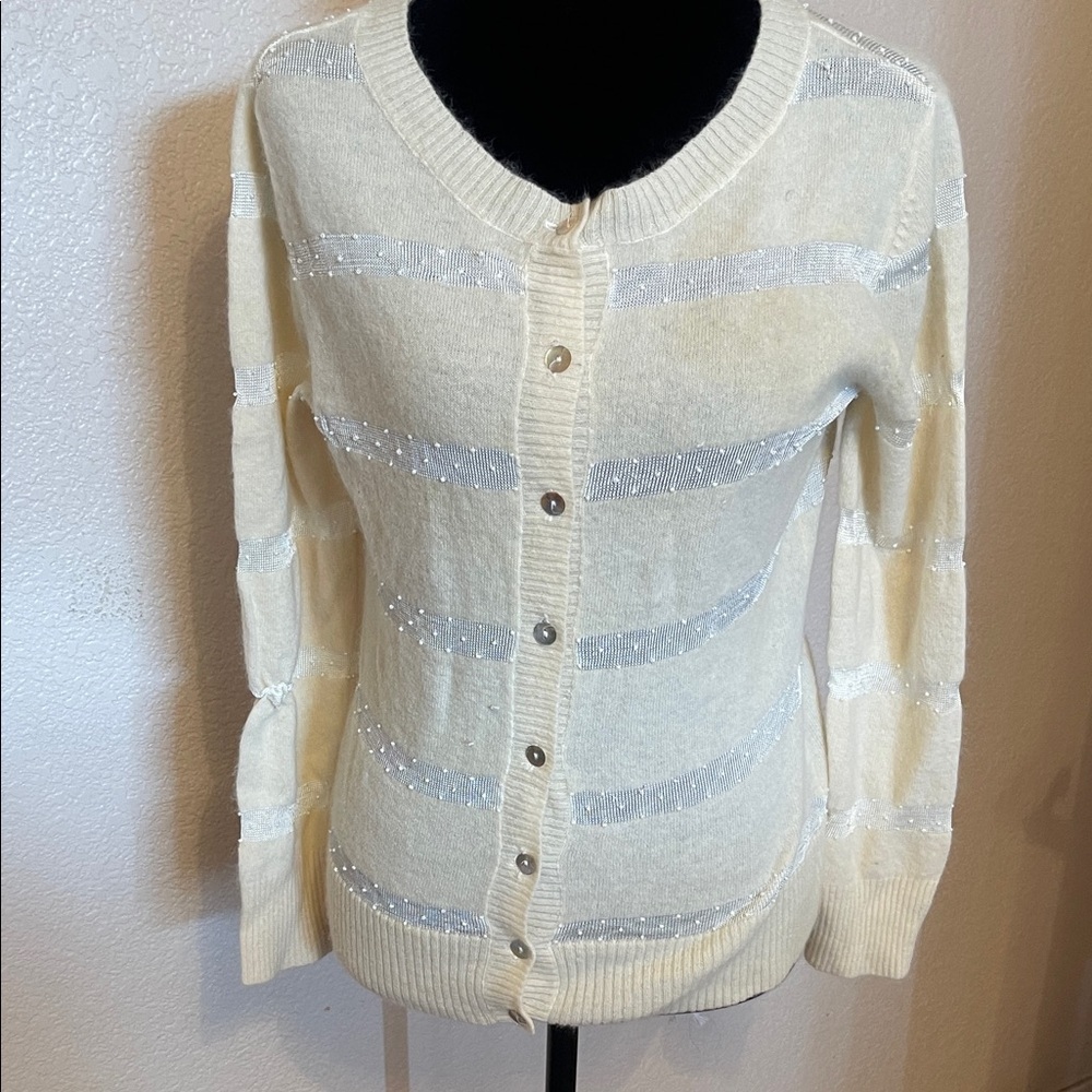 Cream Button-Front Women's Sweater Cardigan